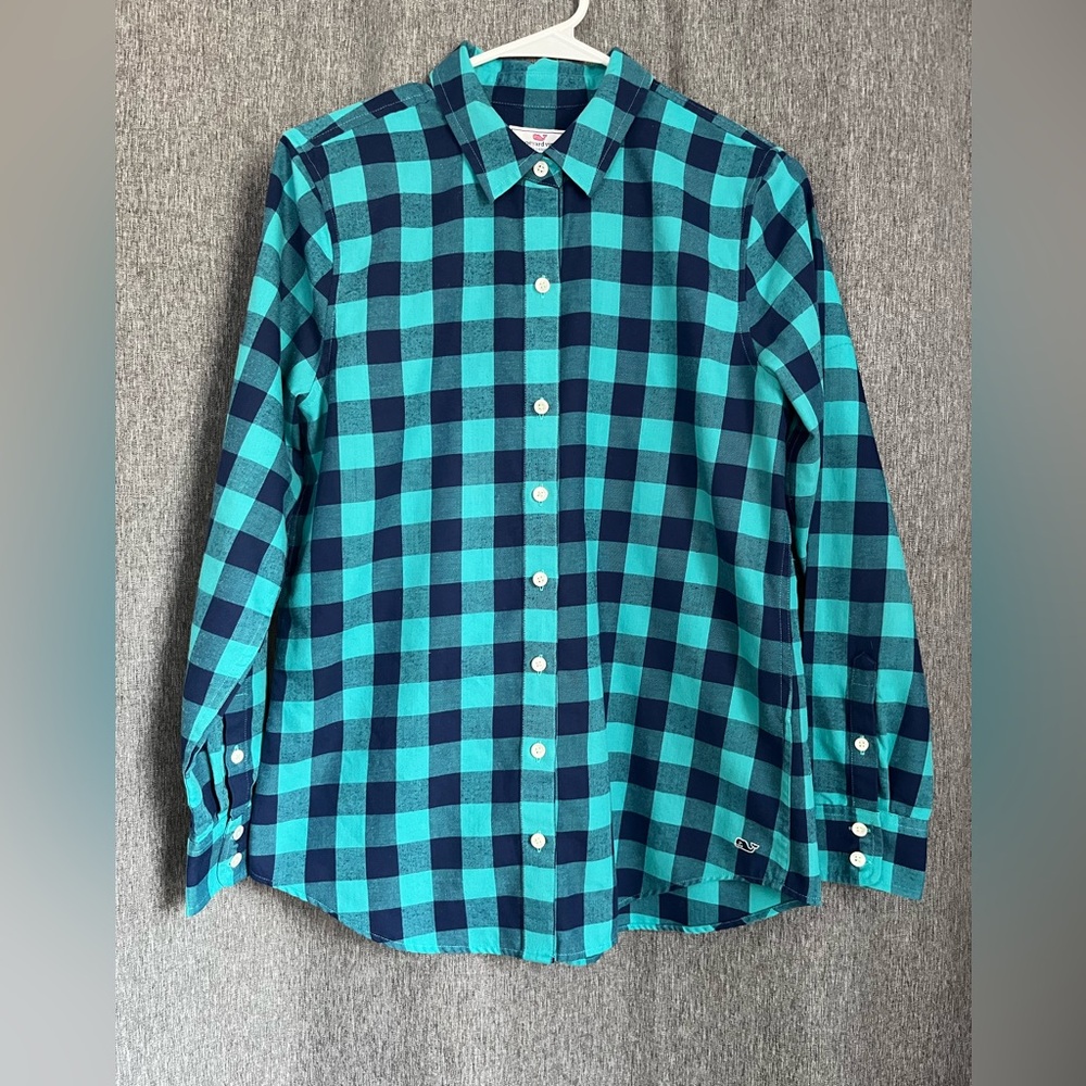 Vineyard Vines Teal and Navy Plaid Shirt